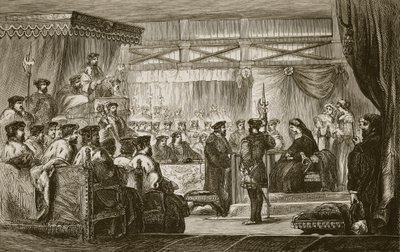 Il processo della Regina Anna davanti ai Commissari del Re, inciso da Butterworth e Heath da James Godwin
